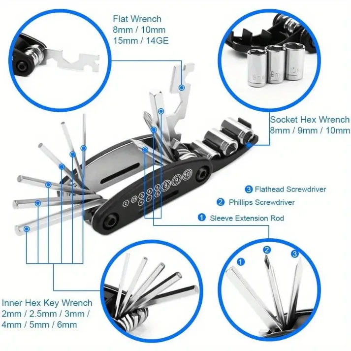 Multifunctional 16 In 1 Portal Bike Tool Kit - Image 4